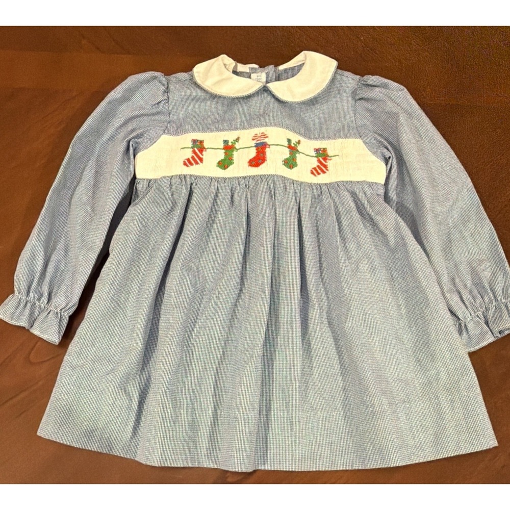 Vive La Fete Christmas Stockings Smocked Dress Size 12 Months